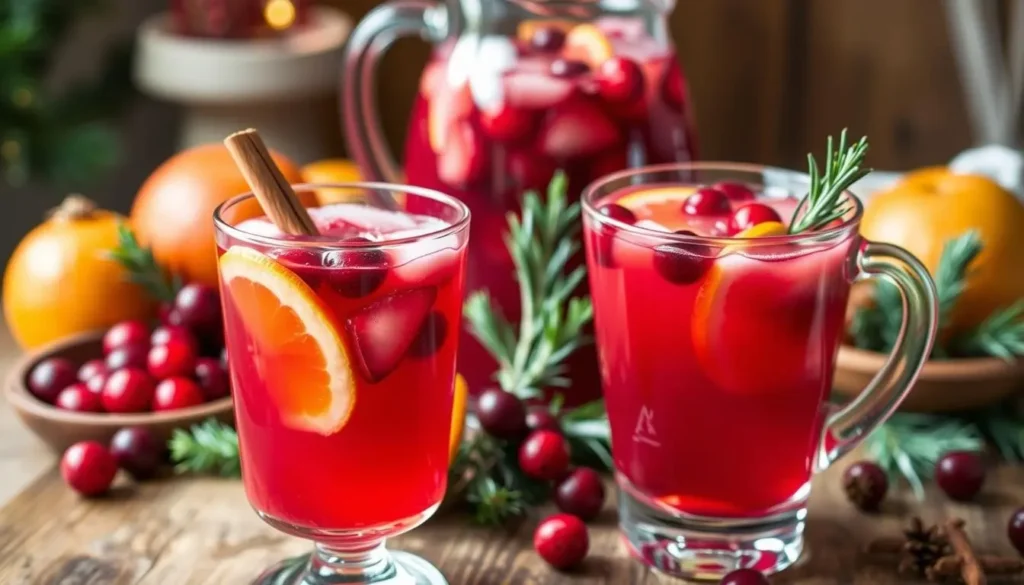 A Christmas Punch Recipe featuring cranberry, apple, and citrus served in a festive glass for a family-friendly holiday drink.