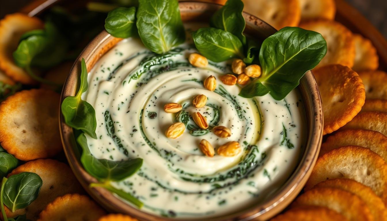 Creamy spinach dip recipe served with chips and bread — the best party appetizer.